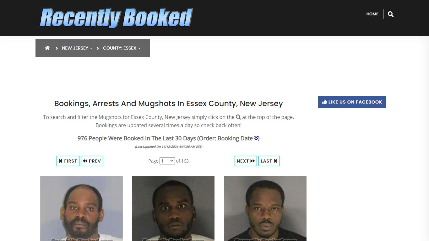 Bookings, Arrests and Mugshots in Essex County, New Jersey